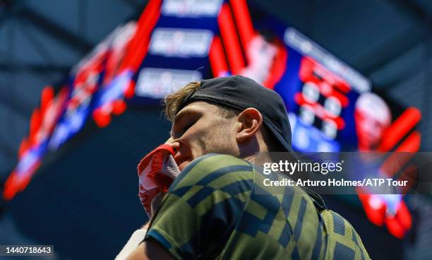 Jack Draper is seen on center court during day one of the Next Gen ATP Finals at Allianz Cloud on November 08, 2022 in Milan, Italy.