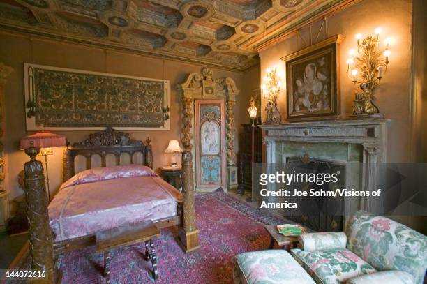 Interior of guest bedroom at Hearst Castle, "America's Castle," San Simeon, Central California Coast
