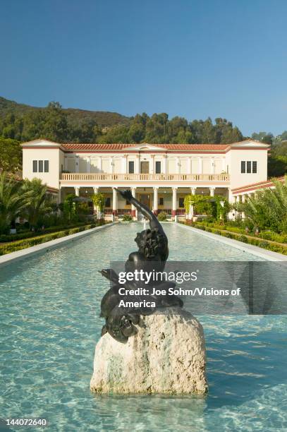 Colonnade and long pool of the Getty Villa, Malibu Villa of the J, Paul Getty Museum in Los Angeles, California