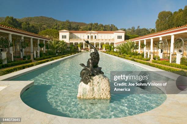 Colonnade and long pool of the Getty Villa, Malibu Villa of the J, Paul Getty Museum in Los Angeles, California