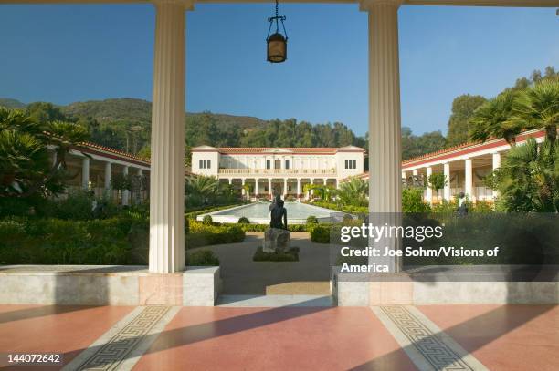 Colonnade and long pool of the Getty Villa, Malibu Villa of the J, Paul Getty Museum in Los Angeles, California