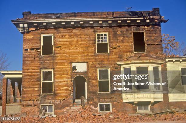 Decayed building in Detroit, MI slum