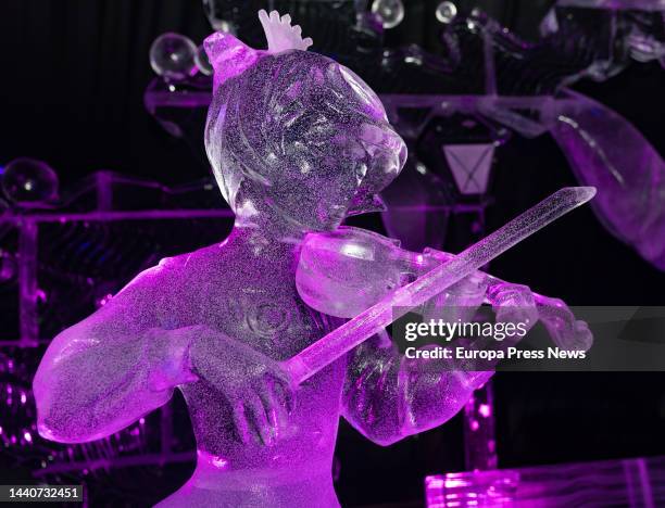 Ice sculptures participate in the first International Ice Figures Competition, the 'Ice Festival' at the Magicas Navidades de Torrejon de Ardoz, on...