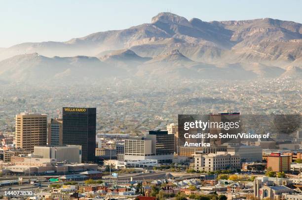 Panoramic view of skyline and downtown El Paso Texas looking toward Juarez, Mexico