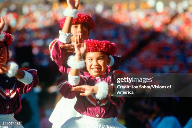 Hawaiian children performing a native dance at the Unity Day celebration, Ho' Olokahi, HI