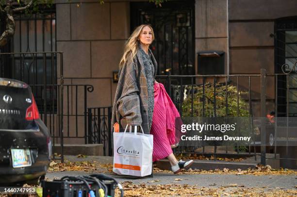 Sarah Jessica Parker is seen on the set of "And Just Like That..." Season 2 the follow up series to "Sex and the City" in Manhattan on November 10,...