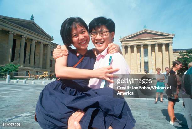 Korean-American newlyweds at the Philadelphia Museum of Art, Pennsylvania