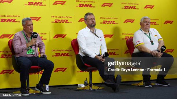 Claudio Ramos, Operations Manager Brazil at DHL, Steve Nielsen, F1 Sporting Director and John Williams, UK Operations Location Manager Motorsport at...