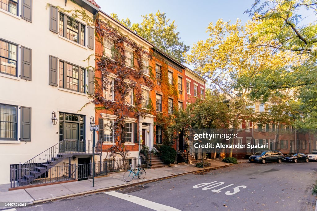 Street in Greenwich Village with residential houses, New York City, USA