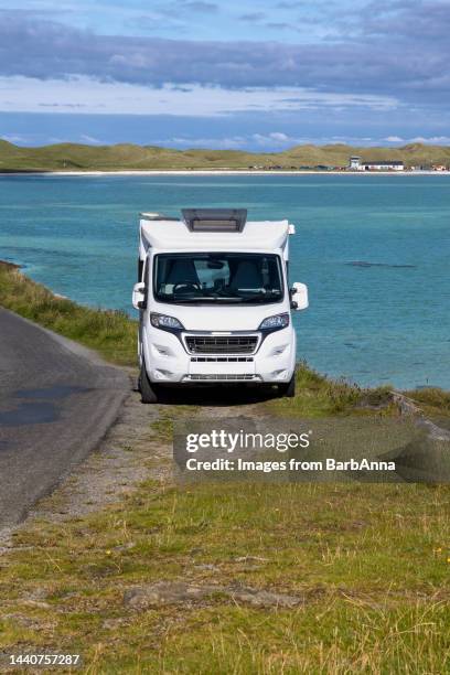 on tour with a camper van - parked with an ocean view - van front view stock pictures, royalty-free photos & images