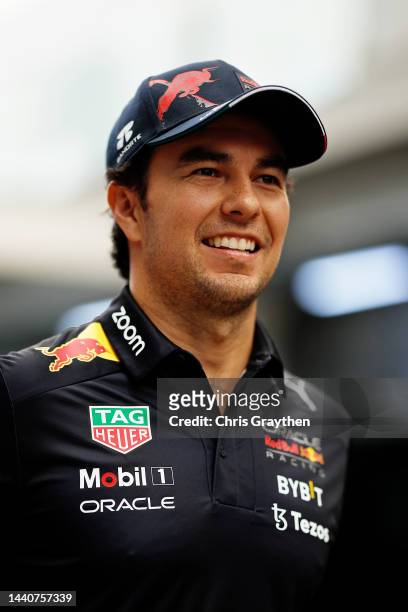 Sergio Perez of Mexico and Oracle Red Bull Racing walks in the Paddock prior to practice ahead of the F1 Grand Prix of Brazil at Autodromo Jose...