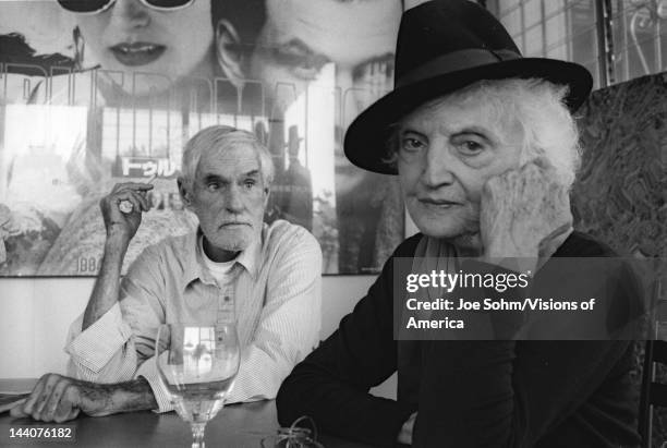 Timothy F, Leary , an American writer, psychologist, campaigner for psychedelic drug research and use and 60s counterculture icon, with Laura Huxley,...