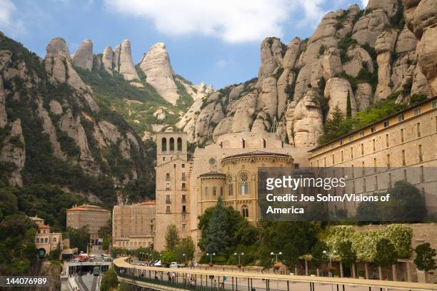 The jagged mountains in Catalonia, Spain, showing the Benedictine Abbey at Montserrat, Santa Maria de Montserrat, near Barcelona, where some feel the...