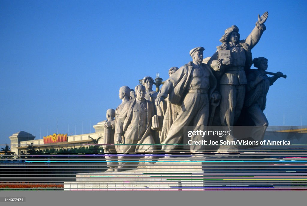 Statue at the Monument to the People's Heroes in Beijing in Hebei Province, People's Republic of China