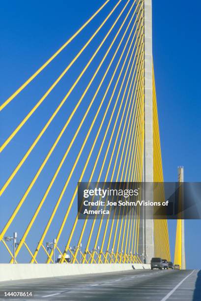 Cars driving over the Sunshine Skyway Bridge, Tampa, Florida