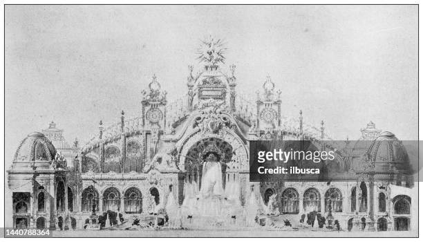 antique image: palace of electricity, 1900 exhibition - palace stock illustrations