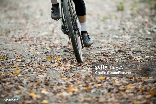 october gravel bicycle ride - cyclo cross stock pictures, royalty-free photos & images