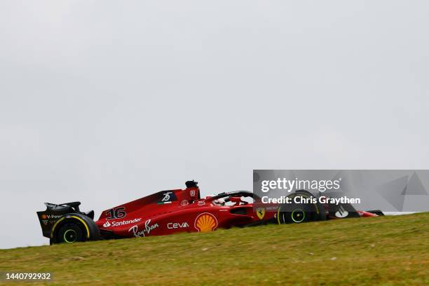 Charles Leclerc of Monaco driving the Ferrari F1-75 on track during practice ahead of the F1 Grand Prix of Brazil at Autodromo Jose Carlos Pace on...