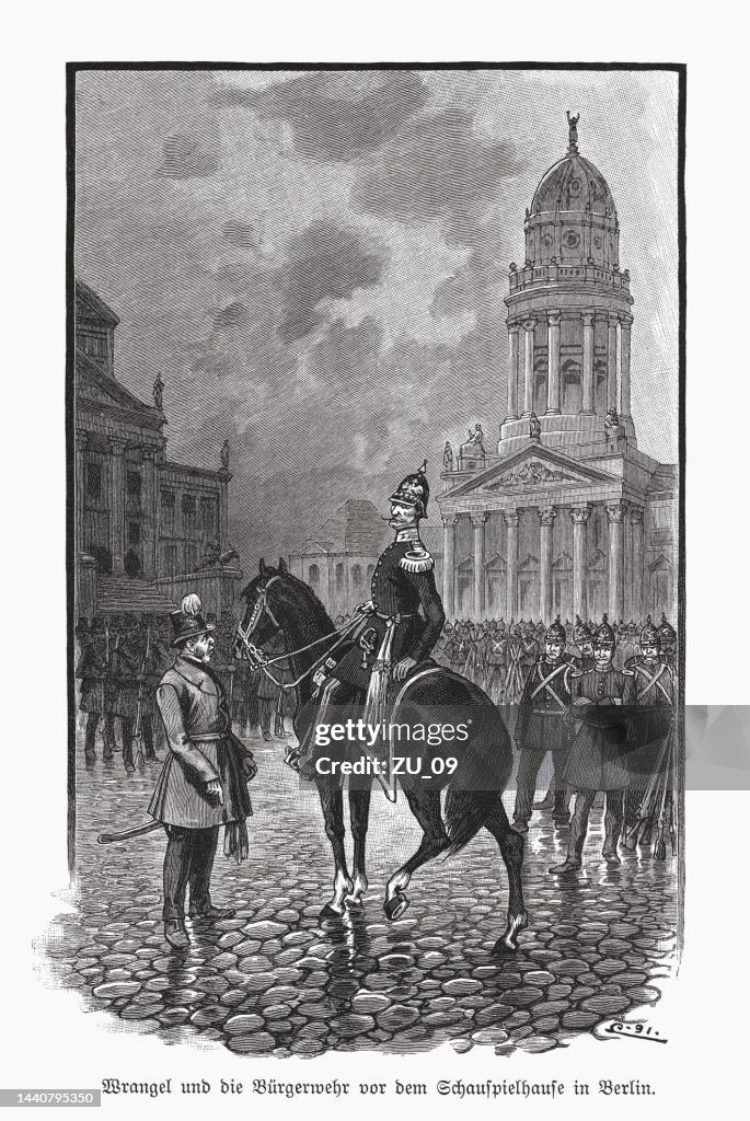 Wrangel und Rimpler vor dem Schauspielhaus in Berlin (1848)