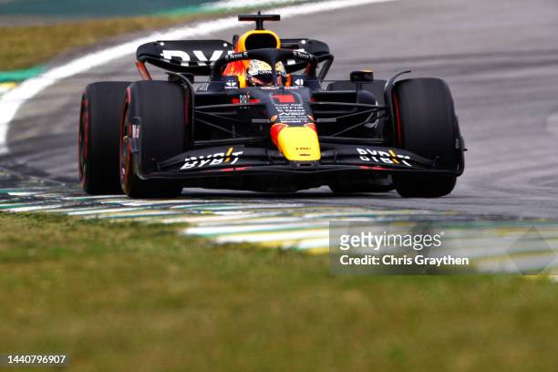 Max Verstappen of the Netherlands driving the Oracle Red Bull Racing RB18 on track during practice ahead of the F1 Grand Prix of Brazil at Autodromo...