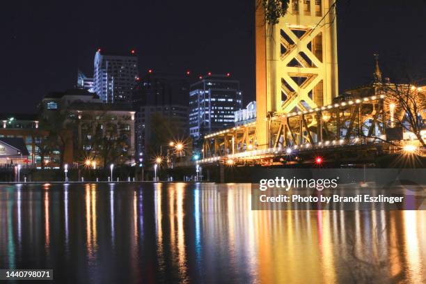 sacramento bridge at night - sacramento stock pictures, royalty-free photos & images