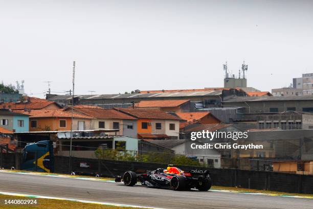 Sergio Perez of Mexico driving the Oracle Red Bull Racing RB18 on track during practice ahead of the F1 Grand Prix of Brazil at Autodromo Jose Carlos...