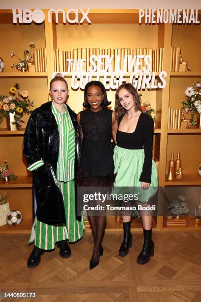 Renee Rapp, Alyah Chanelle Scott, and Pauline Chalamet attend HBO Max & Phenomenal Media Celebrate "Sex Lives Of College Girls" Season 2 on November...