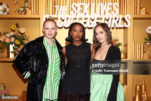 Renee Rapp, Alyah Chanelle Scott, and Pauline Chalamet attend HBO Max & Phenomenal Media Celebrate "Sex Lives Of College Girls" Season 2 on November...
