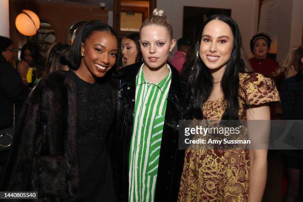 Alyah Chanelle Scott, Renee Rapp, and Meena Harris attend HBO Max & Phenomenal Media Celebrate "Sex Lives Of College Girls" Season 2 on November 10,...