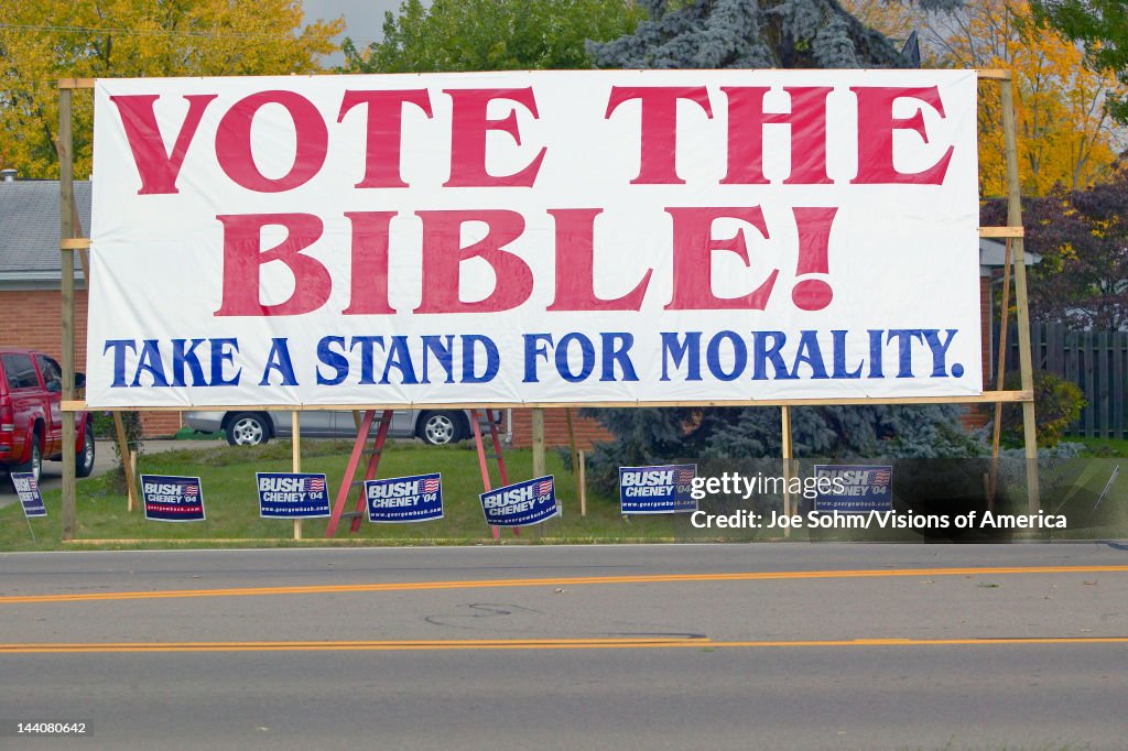 Vote The Bible election 2004 campaign sign in a rural southern Ohio neighborhood