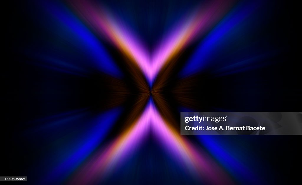Background with pink and lilac light trails with vanishing point.