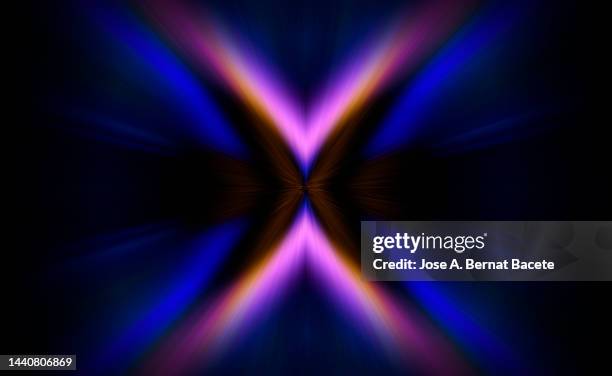 background with pink and lilac light trails with vanishing point. - vanishing point technology stock pictures, royalty-free photos & images