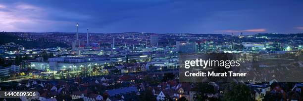 skyline of stuttgart at night - stuttgart skyline stock pictures, royalty-free photos & images