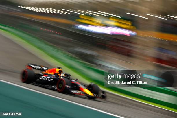 Max Verstappen of the Netherlands driving the Oracle Red Bull Racing RB18 on track during qualifying ahead of the F1 Grand Prix of Brazil at...