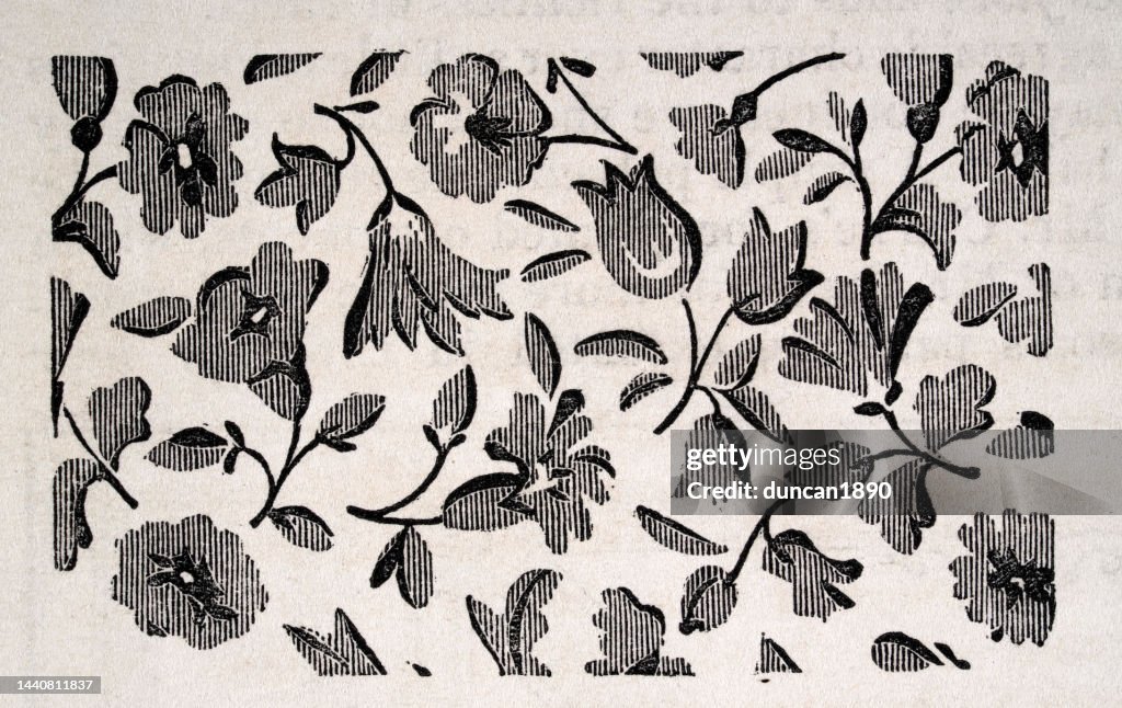 Flower head, floral repeating pattern, Victorian Decorative arts, 1840s, 19th Century