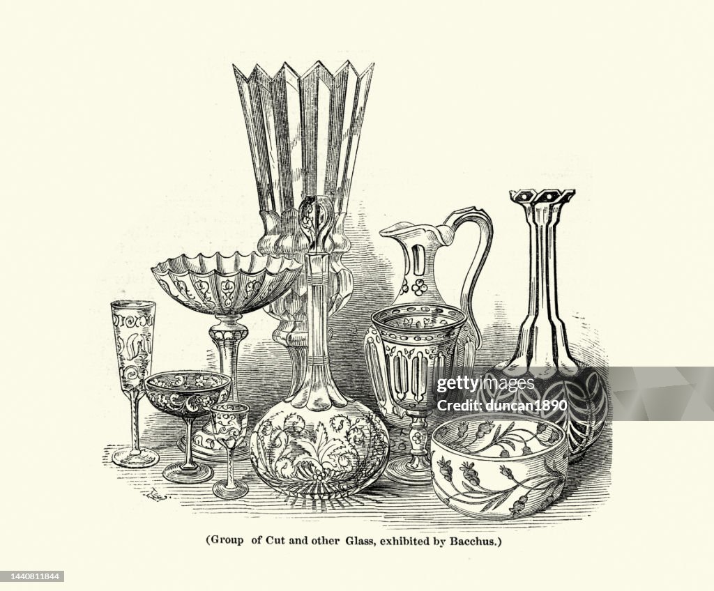 Gruppe von geschliffenem und anderem Glas von Bacchus, viktorianische Glaswaren, 1840er Jahre