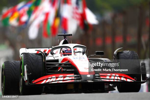 Kevin Magnussen of Denmark driving the Haas F1 VF-22 Ferrari on track during qualifying ahead of the F1 Grand Prix of Brazil at Autodromo Jose Carlos...