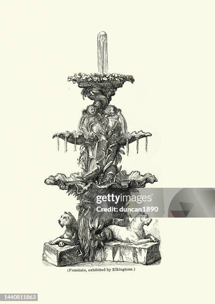 stockillustraties, clipart, cartoons en iconen met ornate decorative fountain by elkingtons, victorian architecture, 1840s - fountain