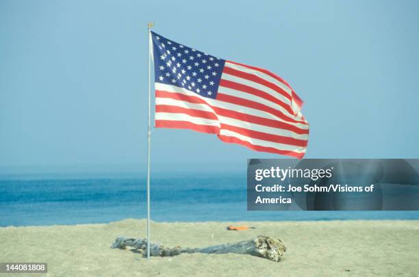 American Flag on the Beach of Lake Erie, Pennsylvania