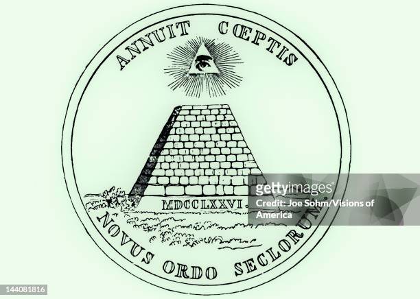 Obverse side of National Seal of the United States, a pyramid with all seeing eye of providence - Novus Ordo Seclorum