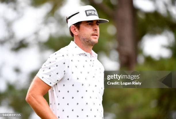 Scott Harrington of the United States walks from the 12th tee during the second round of the Cadence Bank Houston Open at Memorial Park Golf Course...