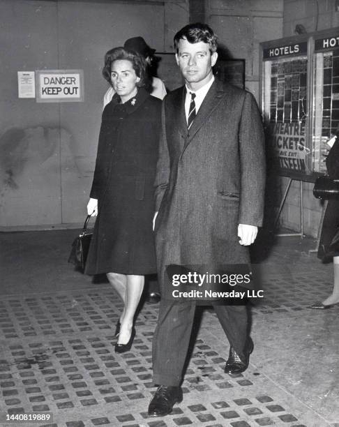 Senator Robert F. Kennedy and his wife Ethel arrive at Penn Station in New York from Washington, D.C. On January 10, 1965.