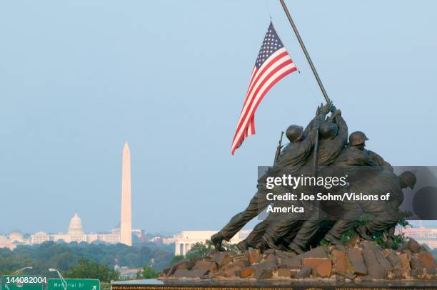 National Iwo Jima War Memorial Monument in Rosslyn, Virginia overlooking Potomac and Washington DC