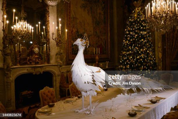 Peacock decoration adorns a table as Waddesdon Manor launches its Christmas Fair and Winter Light trail, on November 11, 2022 in Aylesbury, England....