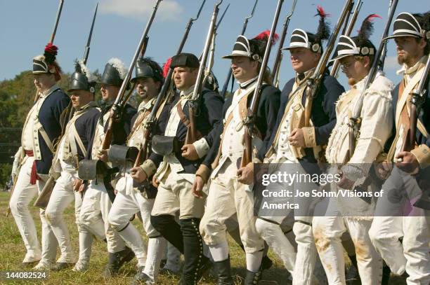 Continentals on the march in re-enactment of Attack on Redoubts 9 & 10, where the major infantry action of the siege of Yorktown took place, General...