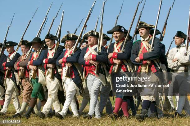 Continentals on the march in re-enactment of Attack on Redoubts 9 & 10, where the major infantry action of the siege of Yorktown took place, General...