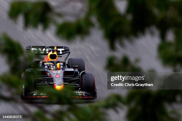 Max Verstappen of the Netherlands driving the Oracle Red Bull Racing RB18 on track during qualifying ahead of the F1 Grand Prix of Brazil at...