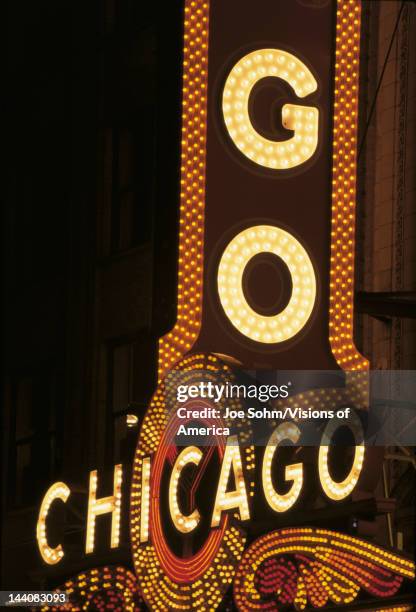 This is the neon sign of the Chicago Theatre on State Street, It represents night life,
