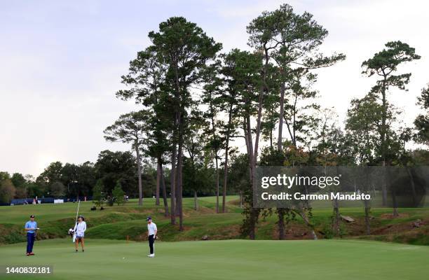 Chris Stroud of the United States and Anders Albertson of the United States wait to putt on the sixth green during the second round of the Cadence...