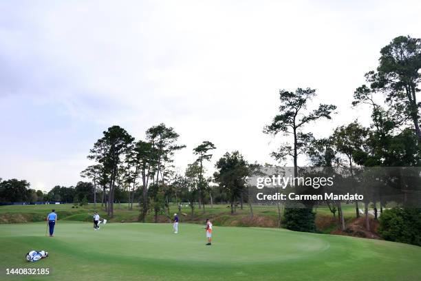 Chris Stroud of the United States and Anders Albertson of the United States wait to putt on the sixth green during the second round of the Cadence...